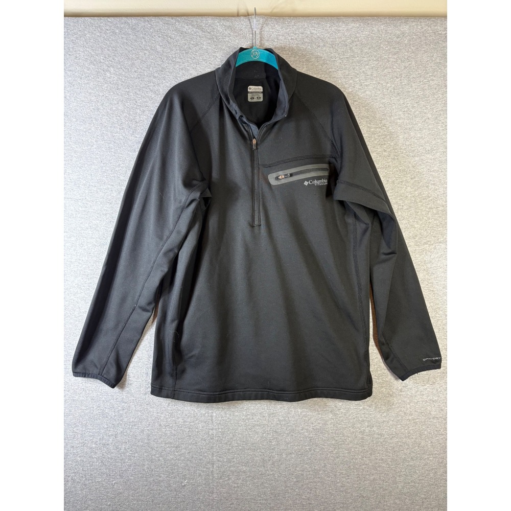 Columbia Titanium Mens L Black Omni-Dry Quarter Zip Pullover Chest Pocket Hiking